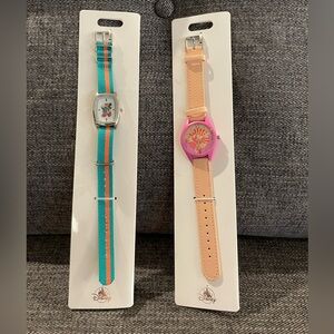New - Disney Watch Set with Teal- Orange Mickey and Pink - Peach Strap Minnie